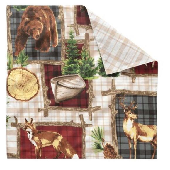 C&F Home Rustic Cabin 4 Napkins Set Fox Deer Bear Woods 20x20- NWT - Picture 3 of 5